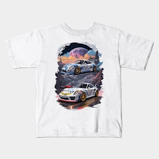 Vintage Racing Cars Space Scene Kids T-Shirt